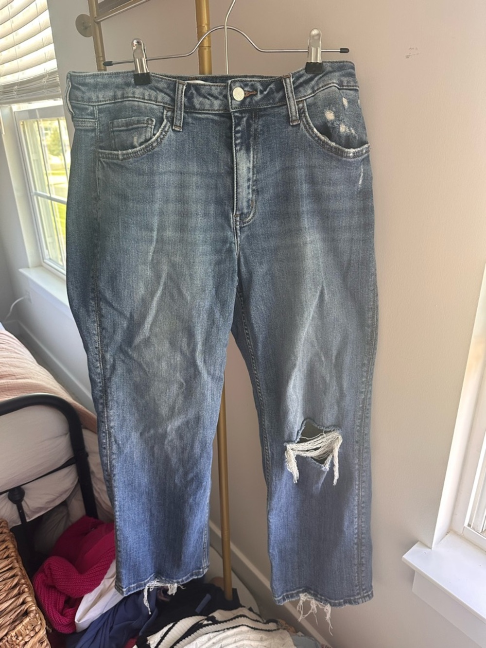 Straight Leg Distressed Blue Women's Jeans